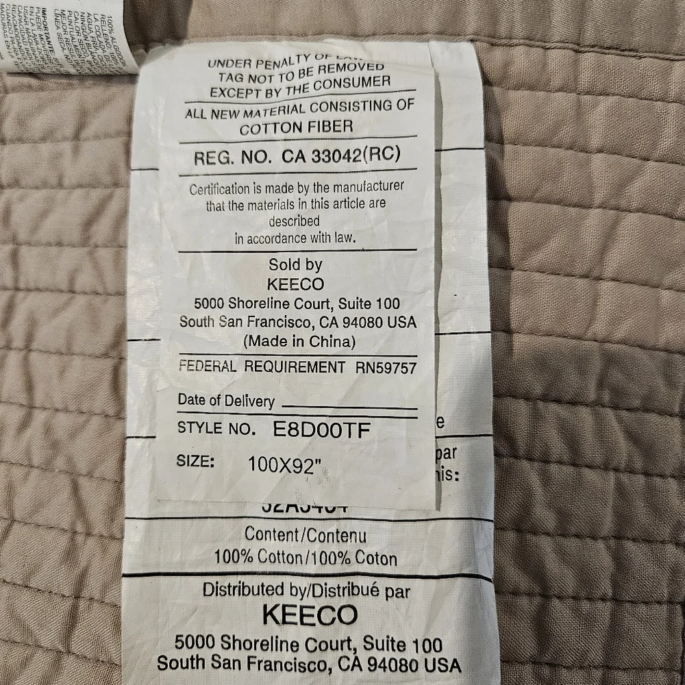 Lightweight Cotton Coverlet and 2 Pillow Shams